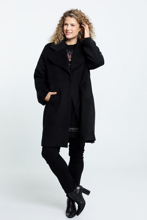 Lange, wollen jas met grote kraag en drukknopen-Paprika-8