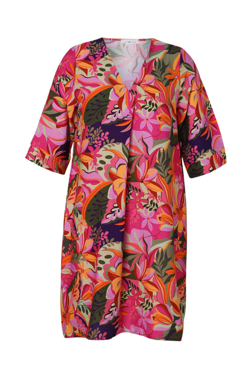 Jurk tuniek in viscose met bloemenprint-Paprika-1
