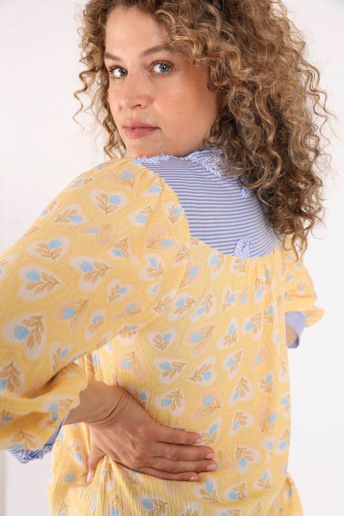 Blouse en viscose imprimé fleurs et rayures-Paprika-6