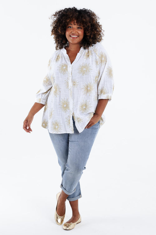 Blouse van katoen met folie zonprint-Paprika-8
