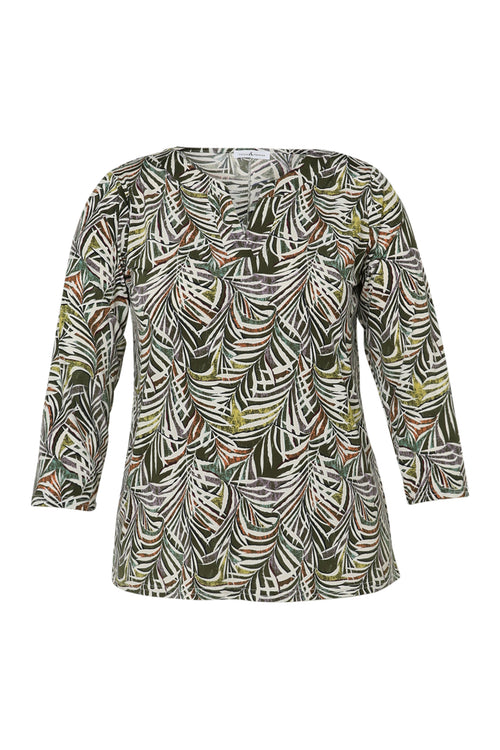  T-shirt van koel breiwerk met bladdessin-Paprika-10