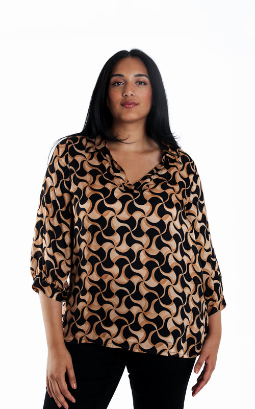 Blouse van viscose met tweekleurige grafische print-Paprika-1