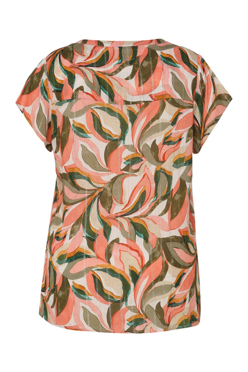 Blouse van viscose met bladerenprint-Paprika-11