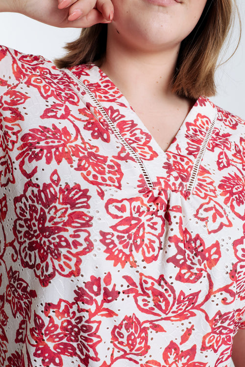  Geborduurd T-shirt met bloemenprint-Paprika-5