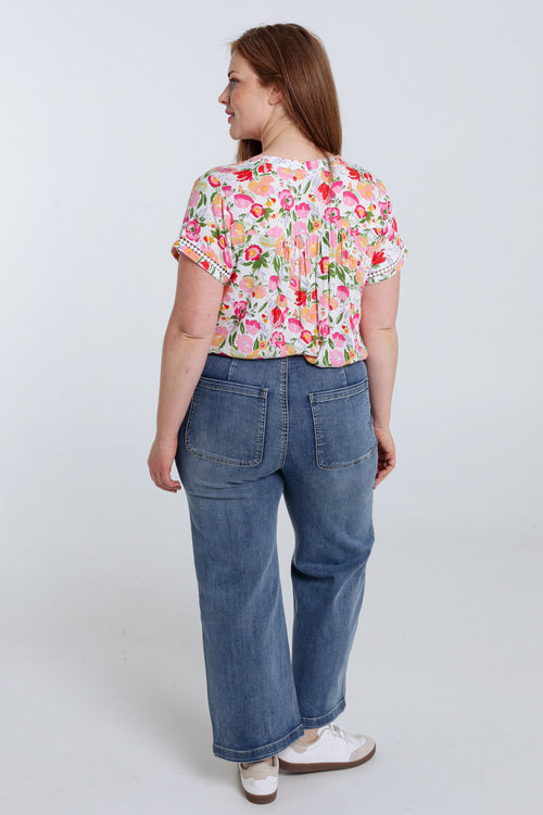 Bloes van viscose met bloemenprint-Paprika-2