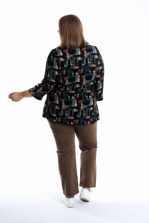 Blouse en viscoce imprimé graphique-Paprika-2