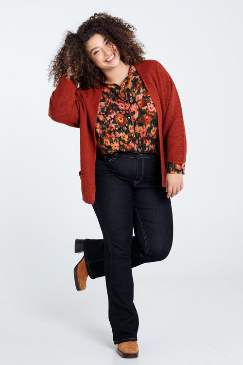 Lange, effen cardigan in rijstkorrel-Paprika-8