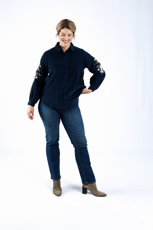 Overhemd van fluweel met borduursels-Paprika-6