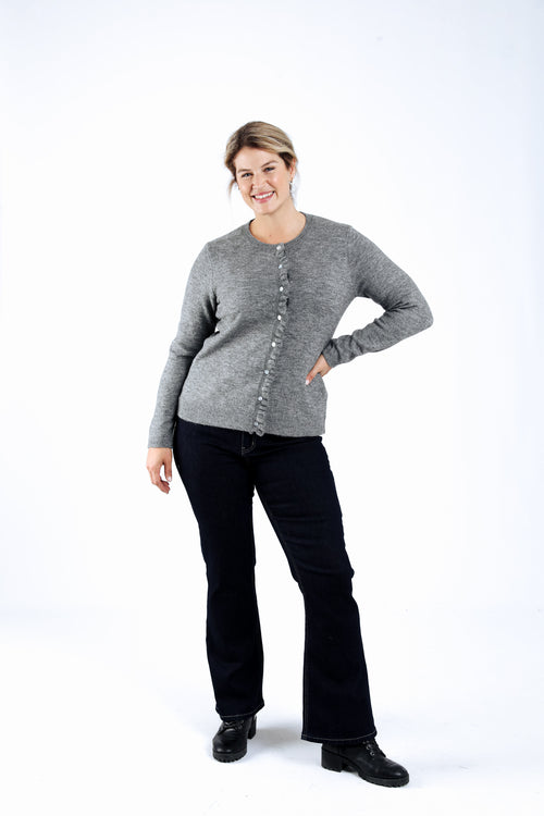 Cardigan boutonné uni avec volants-Paprika-6