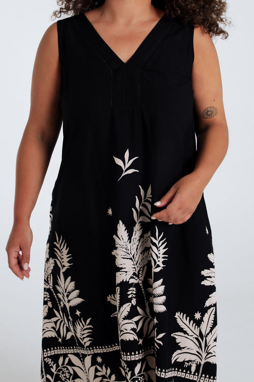 Jurk in viscose met bladerenprint-Paprika-6