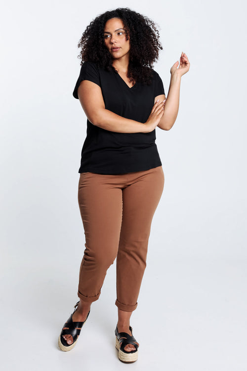 Effen T-shirt in viscose-Paprika-7