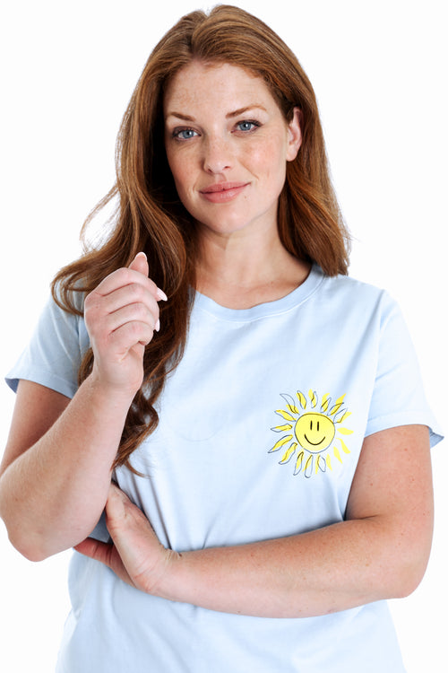 T-shirt en coton uni avec imprimé soleil-Paprika-6