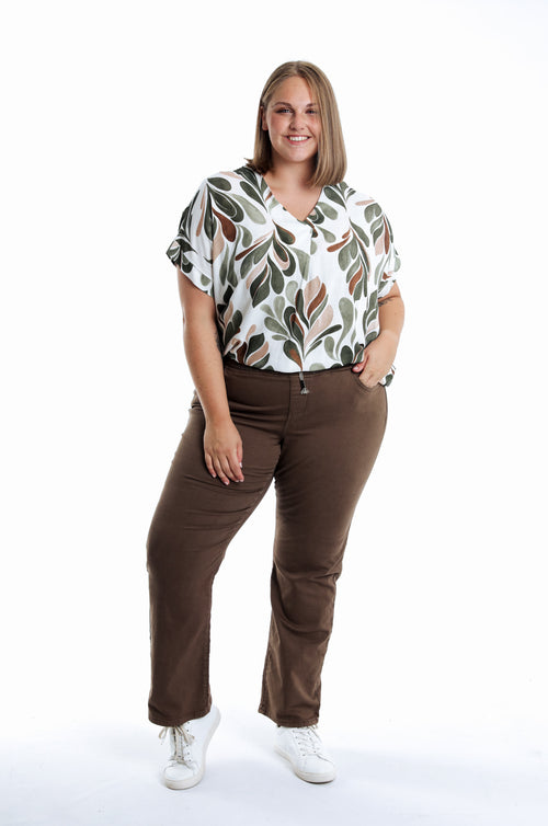 Blouse van viscose met bladprint-Paprika-7