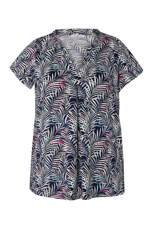 T-shirt van koel gaas met bladerenprint-Paprika-1