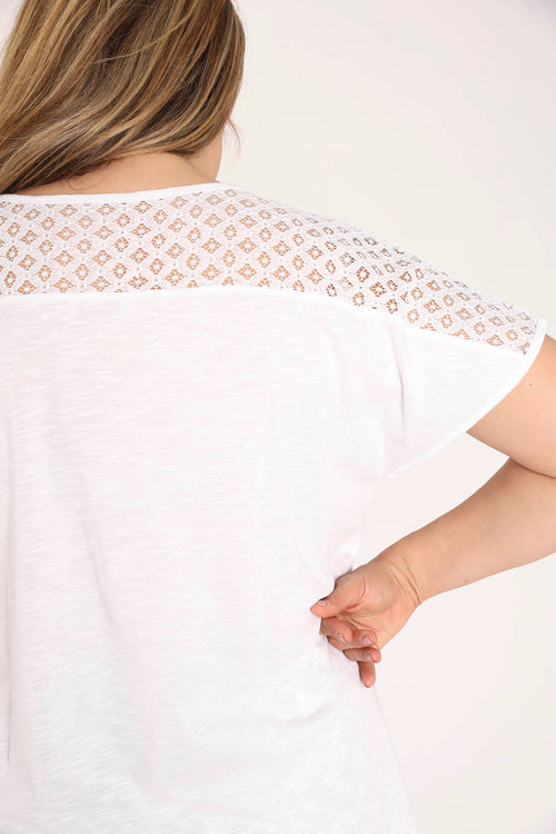 Exclusief SHEEGO - Uni T-shirt van katoen en viscose met kant-Paprika-3