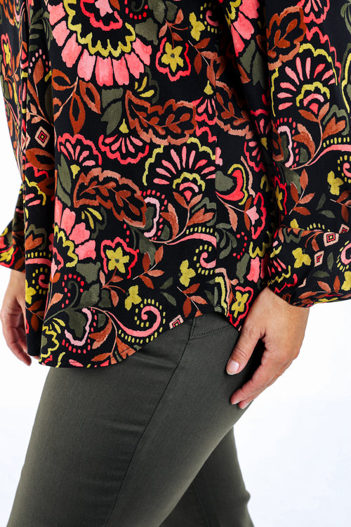 Blouse van bedrukt viscose in folkstijl-Paprika-5