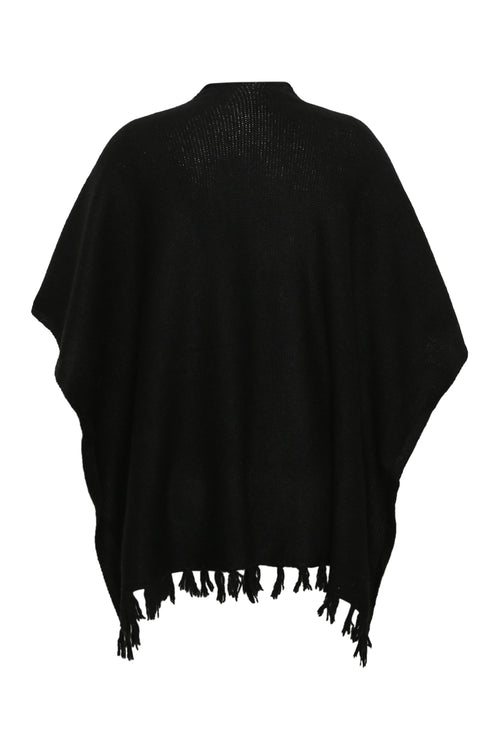 Effen poncho met franjes-Paprika-2