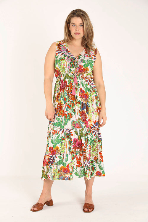 Jurk van viscose met bloemenprint en lurex-Paprika-7
