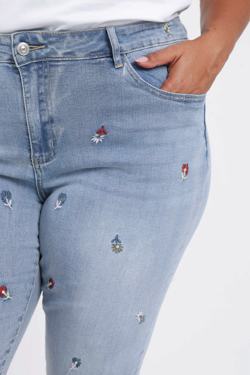 Slim fit jeans Louise 7/8 met bloemenborduursels-Paprika-6