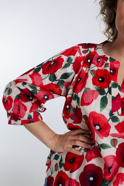 Katoenen blouse met klaproosprint-Paprika-4