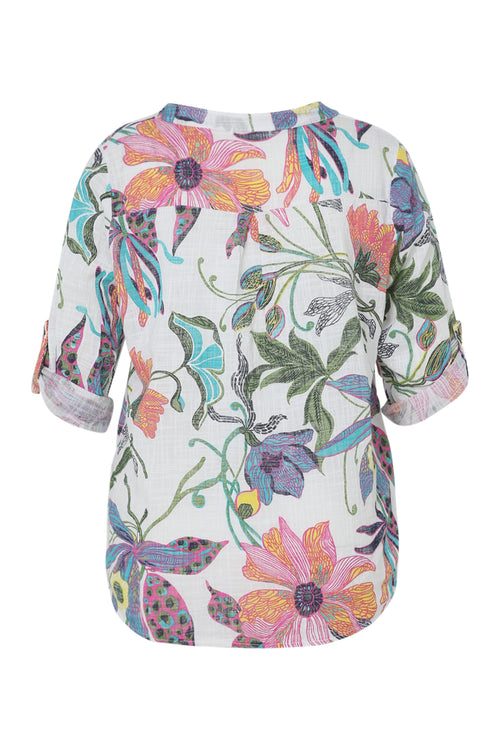 Blouse van katoenen mousseline met bloemenprint-Paprika-11
