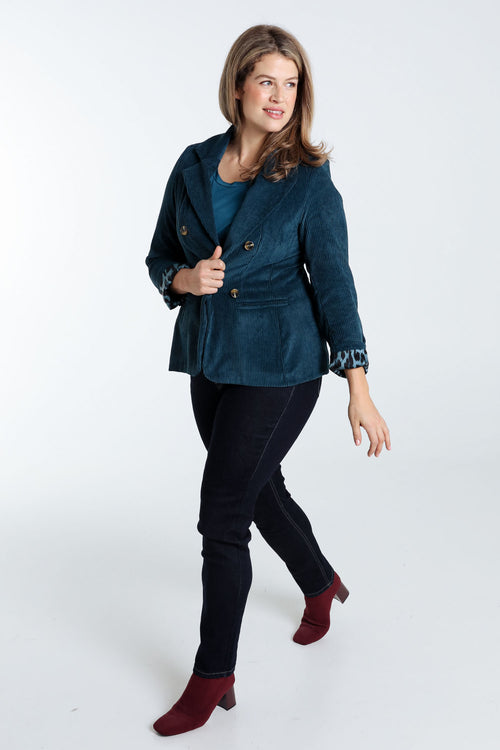 Korte, effen blazer in fluweel met voering in dierenhuidmotief-Paprika-9