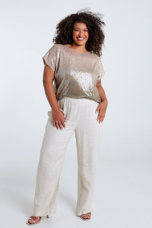 Linnen en viscose broek met lurexdetail-Paprika-9