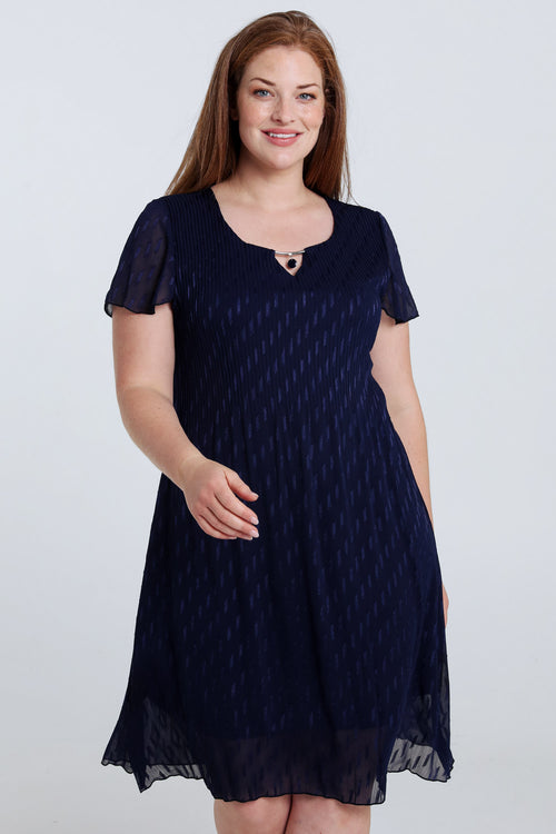 Effen korte jurk van geplisseerd chiffon-Paprika-1
