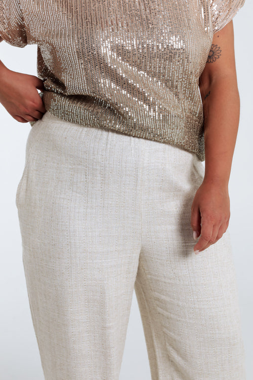 Linnen en viscose broek met lurexdetail-Paprika-5