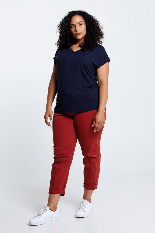 Effen T-shirt in viscose-Paprika-7