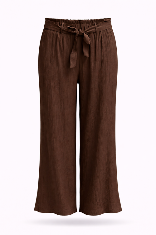 Wijde broek van effen viscose met geplooid effect-Paprika-1