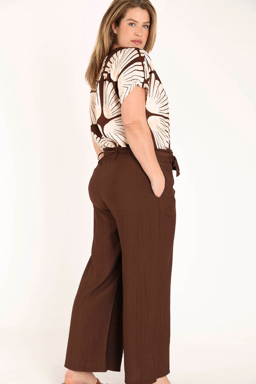 Wijde broek van effen viscose met geplooid effect-Paprika-1