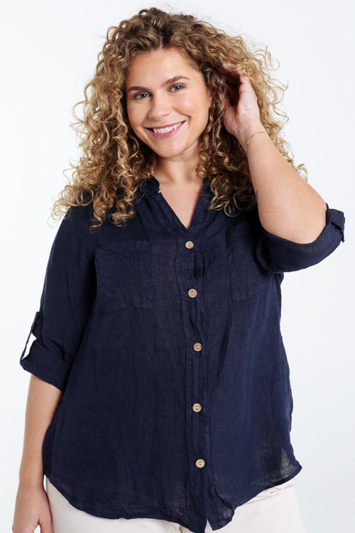  Effen linnen blouse-Paprika-1