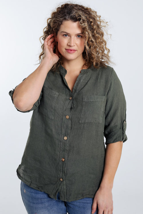  Effen linnen blouse-Paprika-2