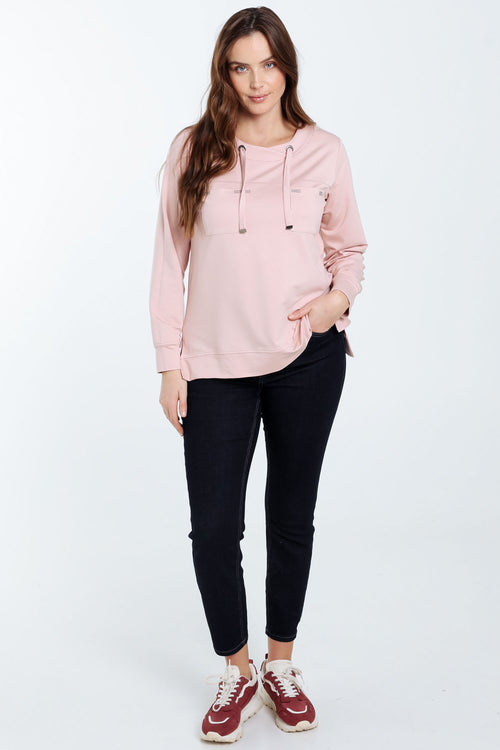 Effen fleecetrui in viscose met zakken en strass-Paprika-7