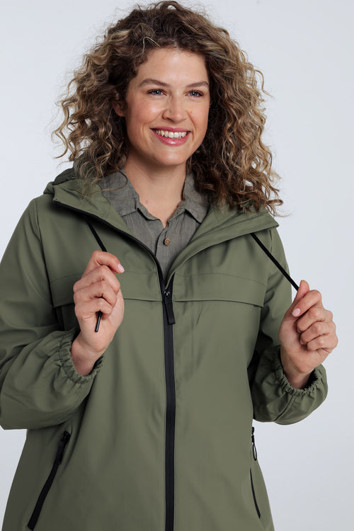 Effen mid-length regenjas met capuchon-Paprika-3