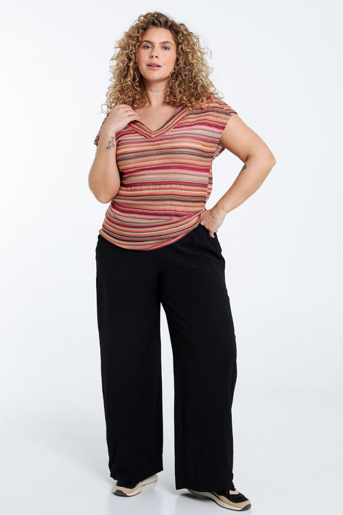 Gestreept kanten T-shirt-Paprika-7