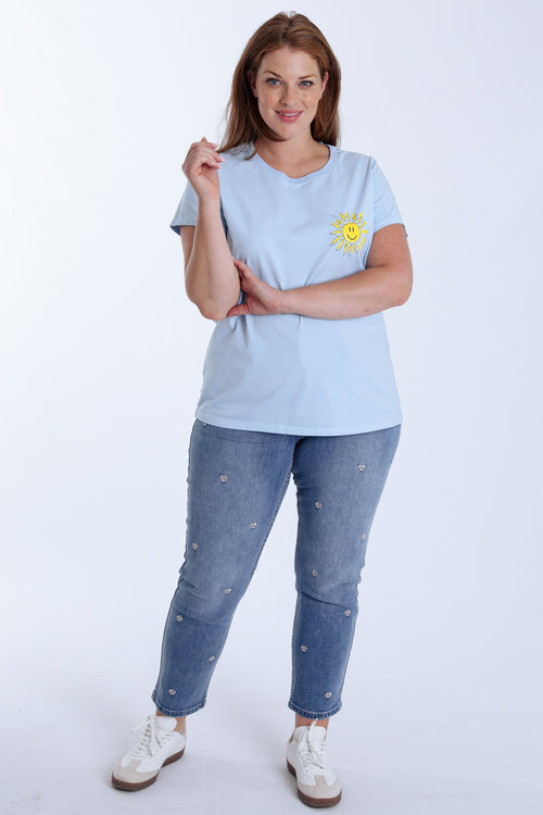 T-shirt en coton uni avec imprimé soleil-Paprika-8