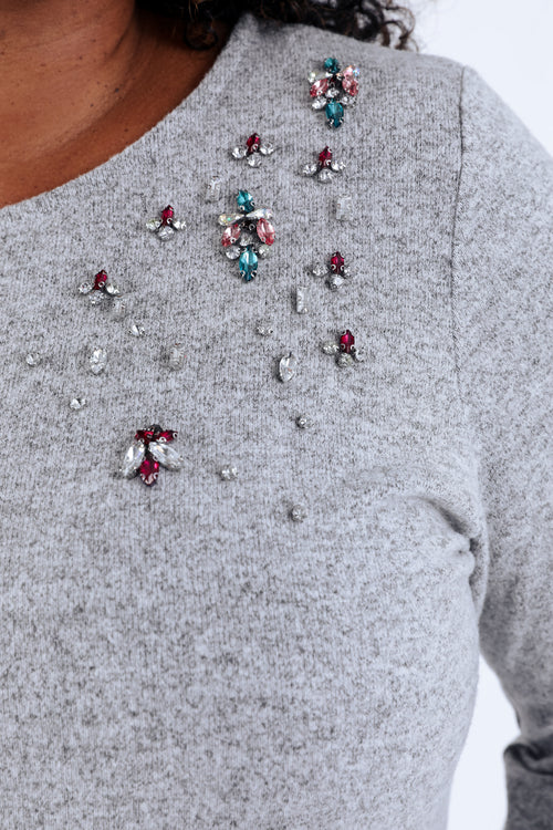 Effen warme gebreide T-shirt met sierdetail-Paprika-4