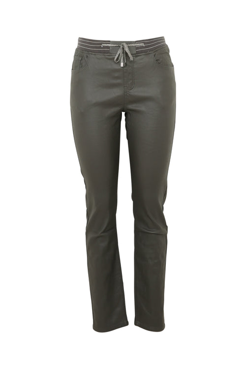 Slim gecoate jegging met fijne riem-Paprika-9