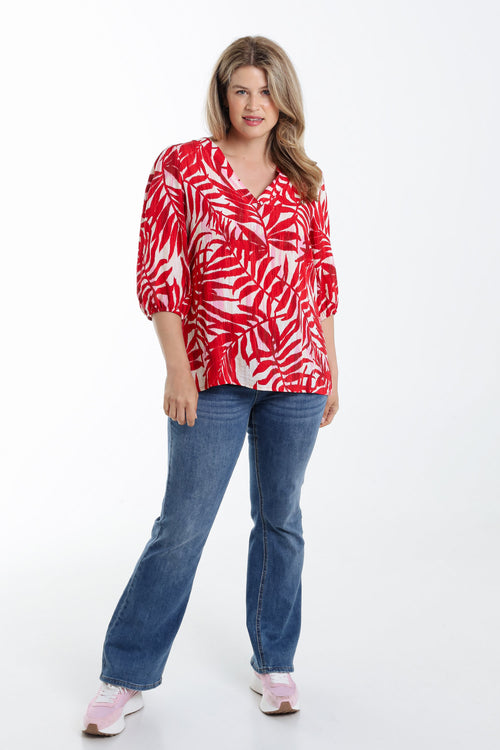 Blouse van viscose met bladerenprint-Paprika-8