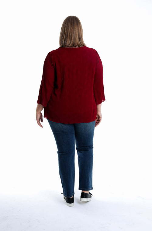 Effen geplooide blouse-Paprika-2