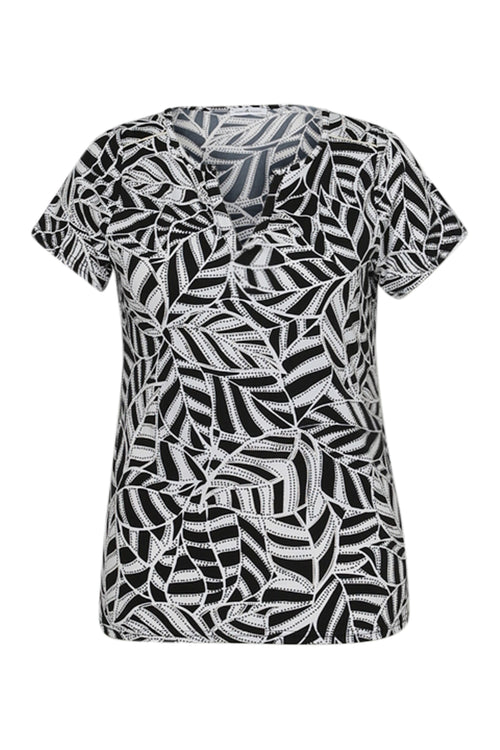 T-shirt en maille froide imprimé feuillage bicolore-Paprika-10