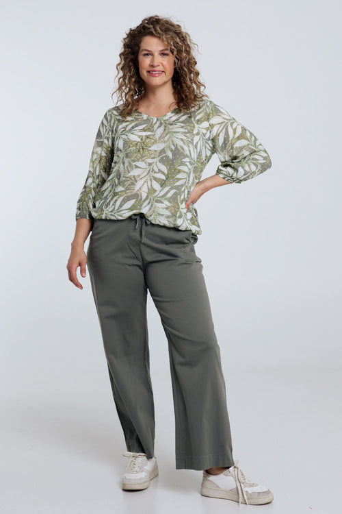 Blouse van viscose met bladerenprint-Paprika-7
