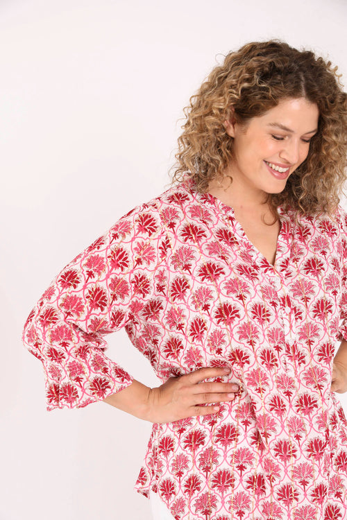 Blouse van viscose met Indiase bloemenprint-Paprika-4
