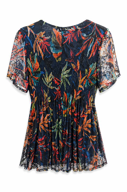 Tuniek van geplooide kant met jungleprint-Paprika-2