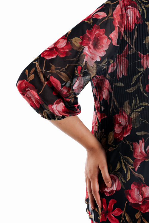T-shirt en résille imprimé fleurs-Paprika-5