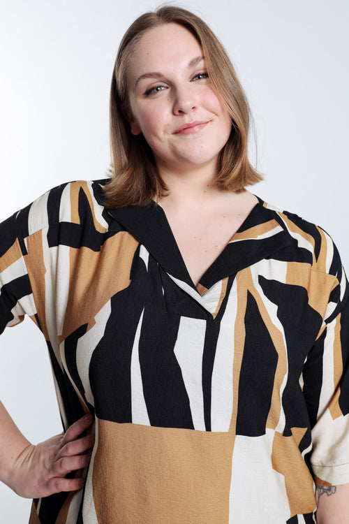 Jurk van viscose met grafische print-Paprika-4