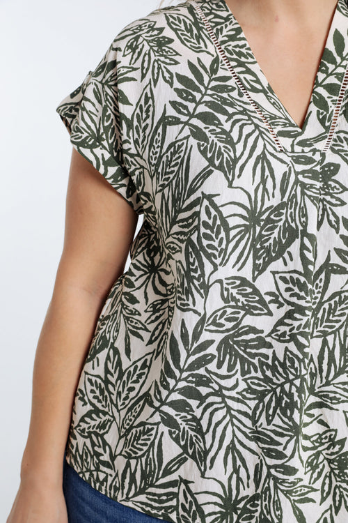  Blouse met bladmotief-Paprika-5