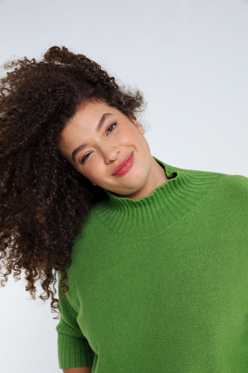 Lange, effen trui in viscose met boord onderaan-Paprika-4